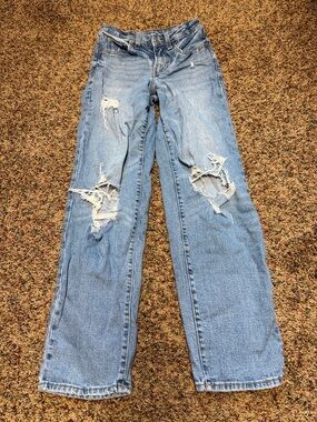 Old Navy Light Blue Wide-Leg Jeans Distressed Size 00